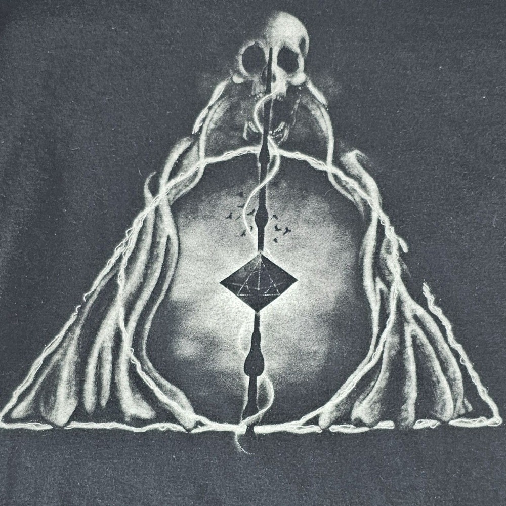 Harry Potter Mens Deathly Hallows Skull Graphic T-Shirt Black Large Cotton - Picture 2 of 6